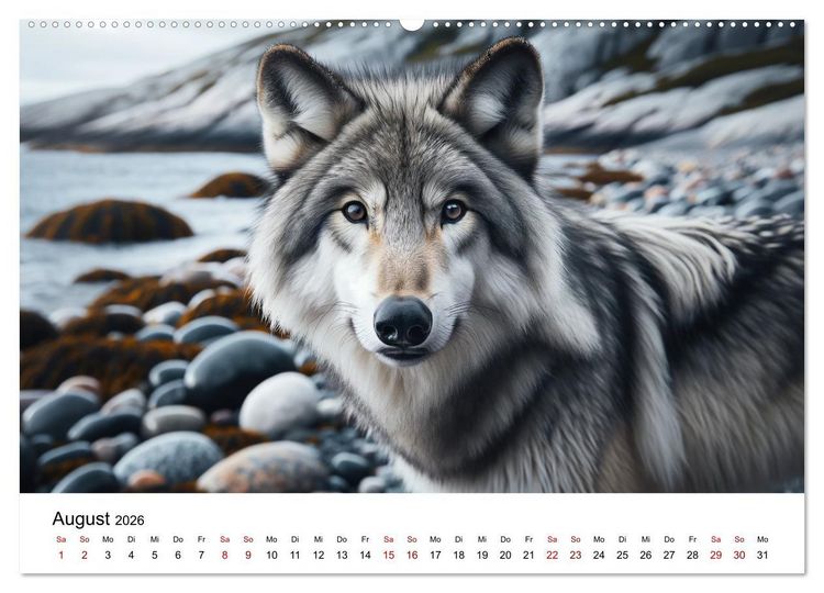 Produktbild: Kanadische K&uuml;stenw&ouml;lfe (hochwertiger Premium Wandkalender 2026 DIN A2 quer), Kunstdruck in Hochglanz