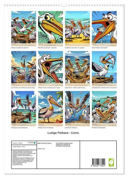 Produktbild: Lustige Pelikane - Comic (hochwertiger Premium Wandkalender 2027 DIN A2 hoch), Kunstdruck in Hochglanz