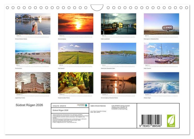 Produktbild: S&uuml;dost R&uuml;gen 2026 (Wandkalender 2026 DIN A4 quer), CALVENDO Monatskalender