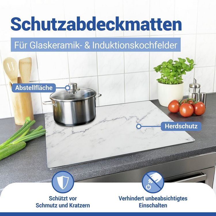 Produktbild: Schutzabdeckmatte Mod. Marmor 60 x 52 cm, hitzebest&auml;ndige Schutzmatte f&uuml;r Kochfelder