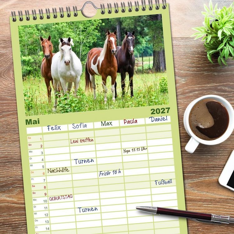 Produktbild: Familienplaner 2027 - Wilde Pferde &bull; Mustangs in USA mit 5 Spalten (Wandkalender, 21 x 45 cm) CALVENDO