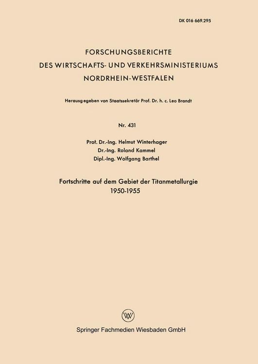 Produktbild: Fortschritte auf dem Gebiet der Titanmetallurgie 1950-1955