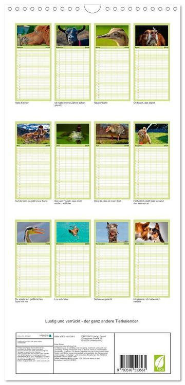 Produktbild: Familienplaner 2026 - Lustig und verr&uuml;ckt - der ganz andere Tierkalender mit 5 Spalten (Wandkalender, 21 x 45 cm) CALVENDO