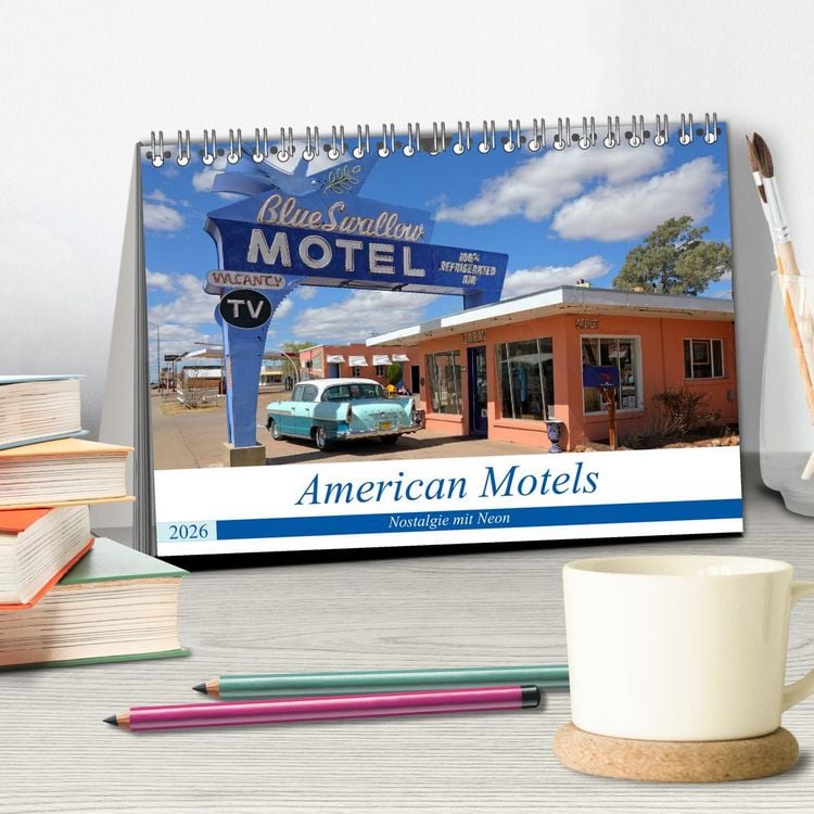 Produktbild: American Motels - Nostalgie mit Neon (Tischkalender 2026 DIN A5 quer), CALVENDO Monatskalender