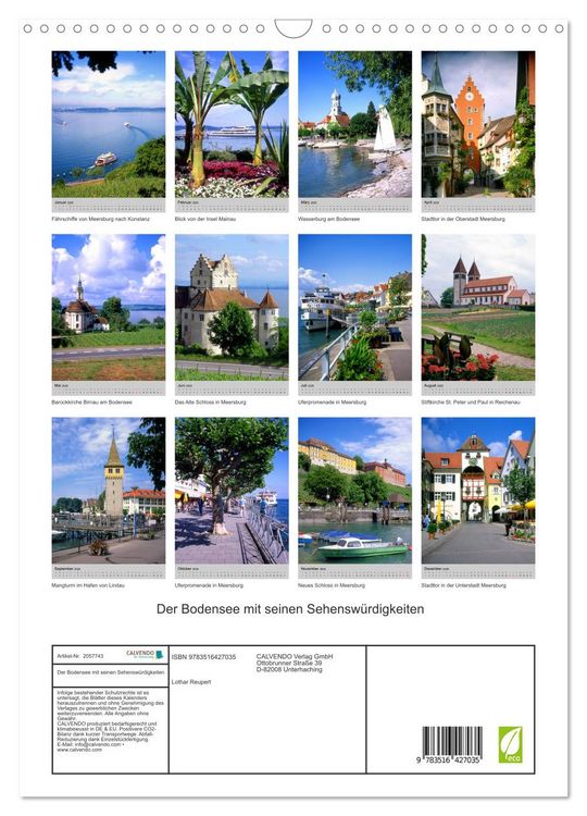 Produktbild: Der Bodensee mit seinen Sehensw&uuml;rdigkeiten (Wandkalender 2026 DIN A3 hoch), CALVENDO Monatskalender