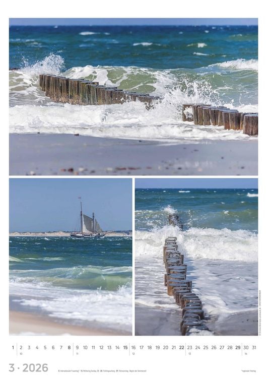 Produktbild: Strandgeflüster - Momente am Meer 2026 - Bildkalender A3 (29,7x42 cm) - mit Feiertagen - Triplets - drei Bilder pro Monat - Naturkalender - Wandplaner