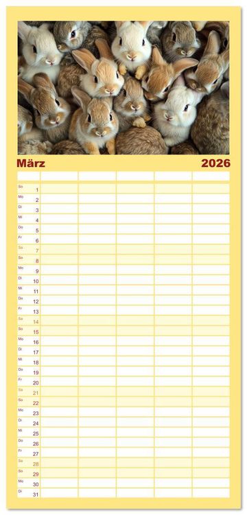 Produktbild: Familienplaner 2026 - Kuschelblicke mit 5 Spalten (Wandkalender, 21 x 45 cm) CALVENDO