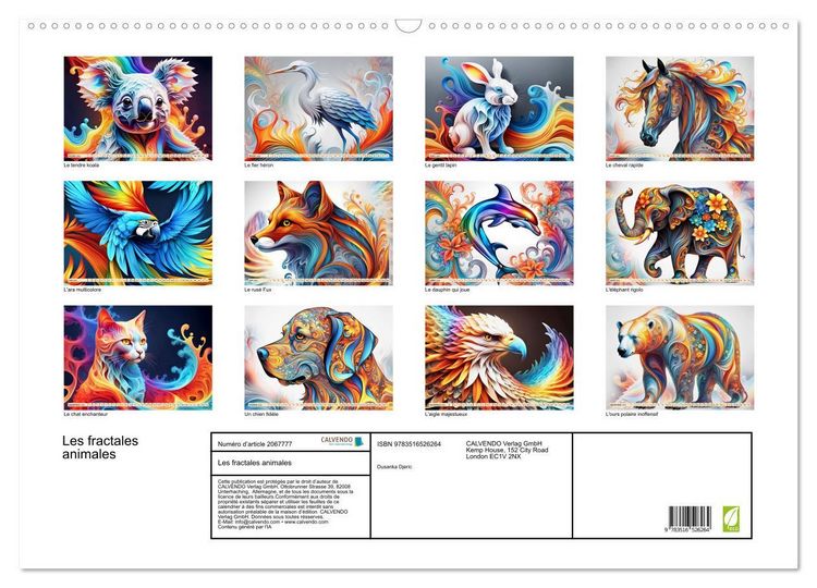 Produktbild: Les fractales animales (Calendrier mural 2026 DIN A2 vertical), CALVENDO calendrier mensuel