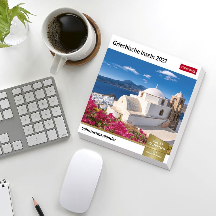 Produktbild: Griechische Inseln Sehnsuchtskalender 2027 - Wochenkalender mit 53 Postkarten