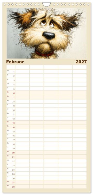 Produktbild: Familienplaner 2027 - Karikatur trifft Hund. Ein Blick auf charmante Vierbeiner mit 5 Spalten (Wandkalender, 21 x 45 cm) CALVENDO