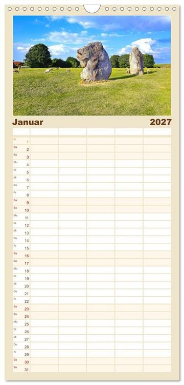 Produktbild: Familienplaner 2027 - S&uuml;dengland - Mystische Steinkreise und Dartmoor mit 5 Spalten (Wandkalender, 21 x 45 cm) CALVENDO