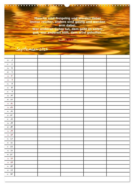 Produktbild: ein Planer mit biblischer Weisheit aus den Spr&uuml;chen Salomos (Wandkalender 2026 DIN A2 hoch), CALVENDO Monatskalender
