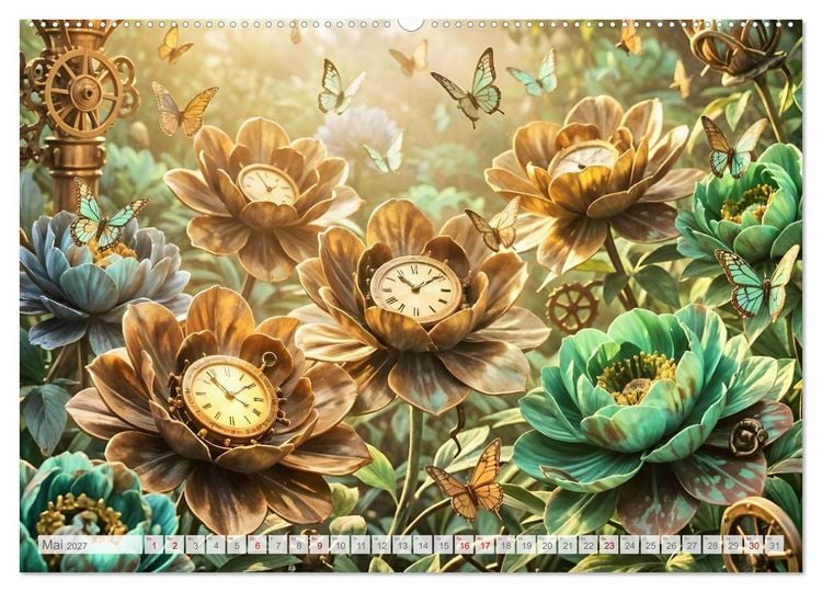Produktbild: Der Garten der stillen Zahnr&auml;der - Ein Jahr zwischen Bl&uuml;ten, Mechanik und leiser Magie (hochwertiger Premium Wandkalender 2027 DIN A2 quer), Kunstdruck in Hochglanz