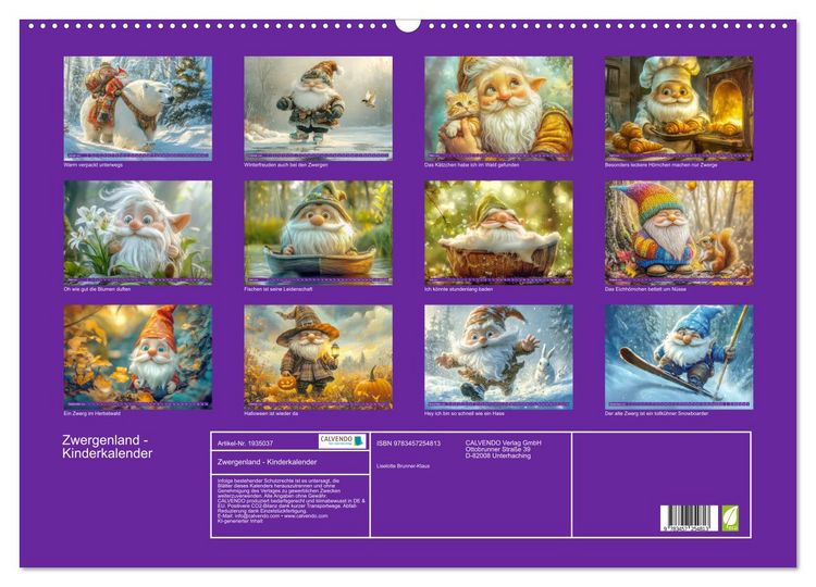 Produktbild: Zwergenland - Kinderkalender (Wandkalender 2026 DIN A2 quer), CALVENDO Monatskalender