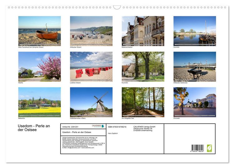 Produktbild: Usedom - Perle an der Ostsee (Wandkalender 2027 DIN A2 quer), CALVENDO Monatskalender