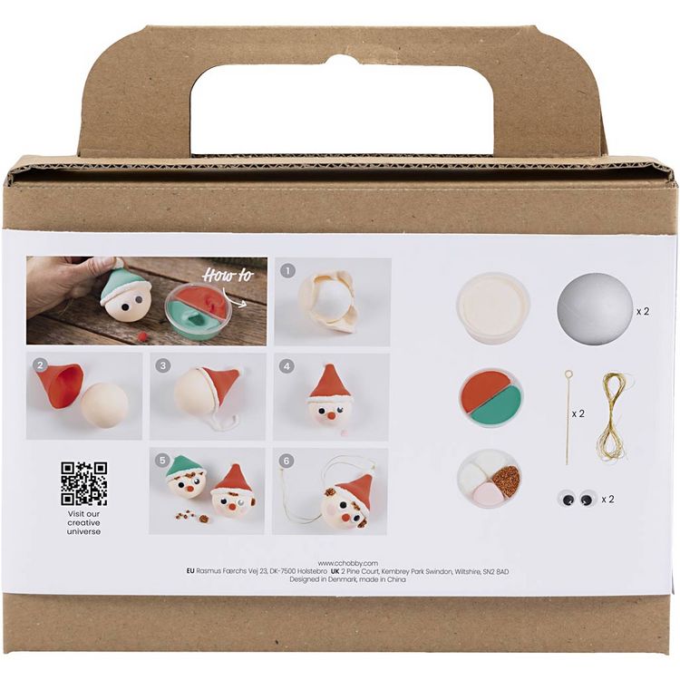 Produktbild: Creativ Company DIY Sets Modellieren Mini Kreativ Set Weihnachtskugeln, Rote und gr&uuml;ne Wichtel, Kreativ Box