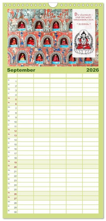 Produktbild: Familienplaner 2026 - BUDDHA im GL&Uuml;CK &ndash; Weisheiten aus Asien mit 5 Spalten (Wandkalender, 21 x 45 cm) CALVENDO