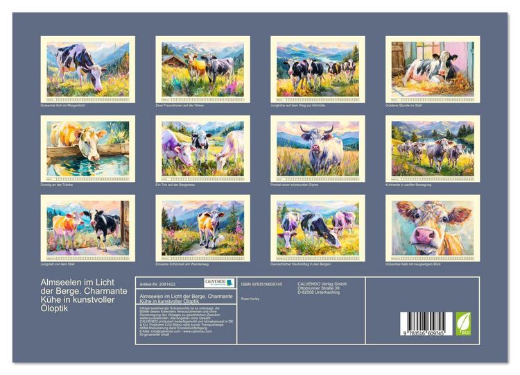 Produktbild: Almseelen im Licht der Berge. Charmante K&uuml;he in kunstvoller &Ouml;loptik (hochwertiger Premium Wandkalender 2026 DIN A2 quer), Kunstdruck in Hochglanz