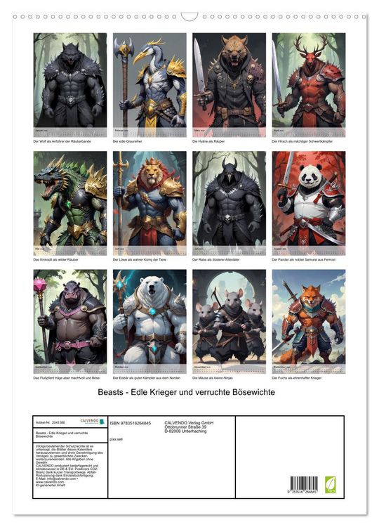 Produktbild: Beasts - Edle Krieger und verruchte B&ouml;sewichte (Wandkalender 2026 DIN A2 hoch), CALVENDO Monatskalender