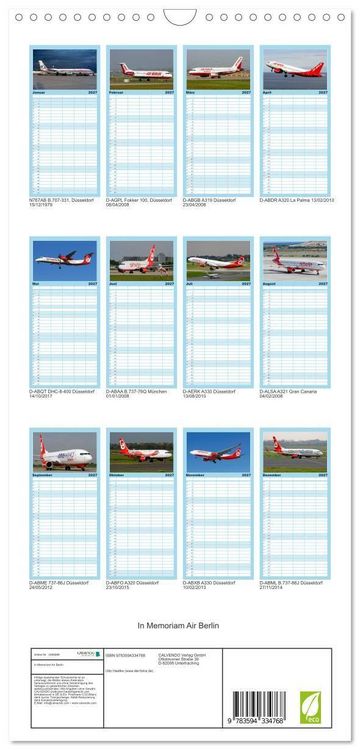 Produktbild: Familienplaner 2027 - In Memoriam Air Berlin mit 5 Spalten (Wandkalender, 21 x 45 cm) CALVENDO