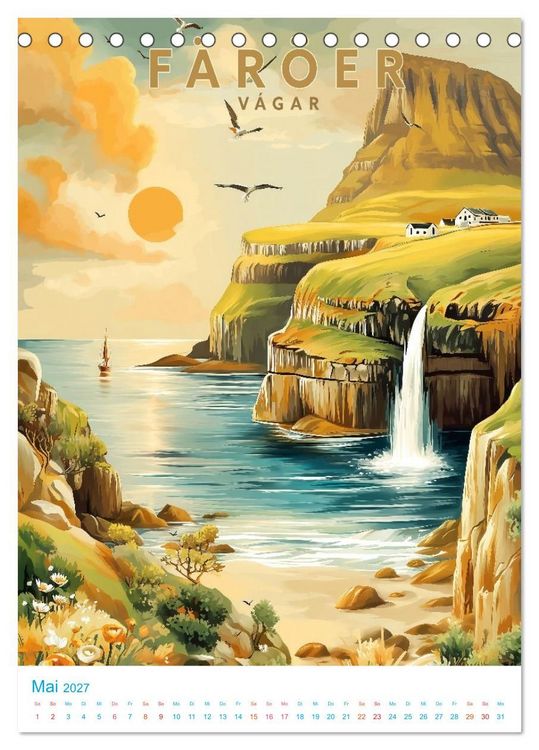 Produktbild: F&auml;r&ouml;er Inseln - Old School Poster Style (Tischkalender 2027 DIN A5 hoch), CALVENDO Monatskalender