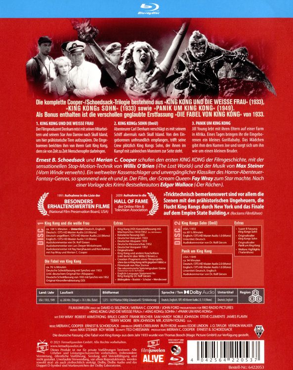 Produktbild: King Kong - Das achte Weltwunder: Die komplette Cooper-/Schoedsack-Trilogie (Special Edition) + Originalsynchro "Die Fabel von King Kong" (Filmjuwelen) [2 BRs]
