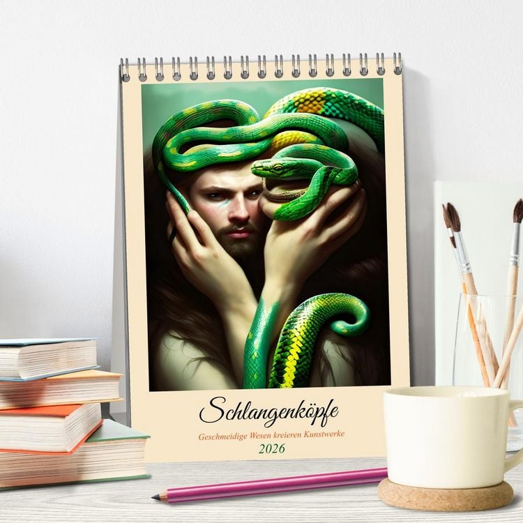 Produktbild: Schlangenk&ouml;pfe Geschmeidige Wesen kreieren Kunstwerke (Tischkalender 2026 DIN A5 hoch), CALVENDO Monatskalender