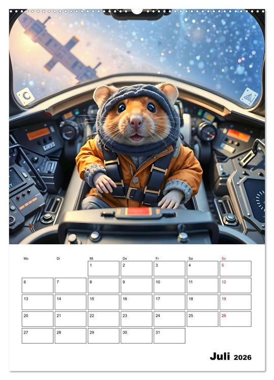 Produktbild: Space Hamster - Mit KI Hamster Astronauten im Weltall (Wandkalender 2026 DIN A2 hoch), CALVENDO Monatskalender