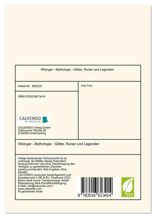 Produktbild: Wikinger - Mythologie - G&ouml;tter, Runen und Legenden (Tischkalender 2026 DIN A5 hoch), CALVENDO Monatskalender