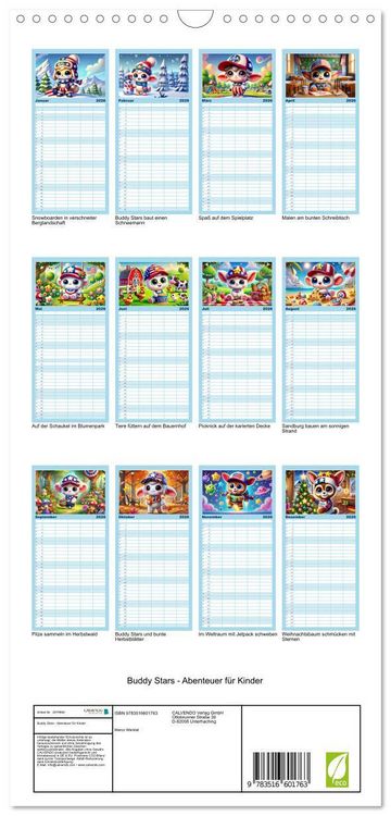 Produktbild: Familienplaner 2026 - Buddy Stars - Abenteuer f&uuml;r Kinder mit 5 Spalten (Wandkalender, 21 x 45 cm) CALVENDO
