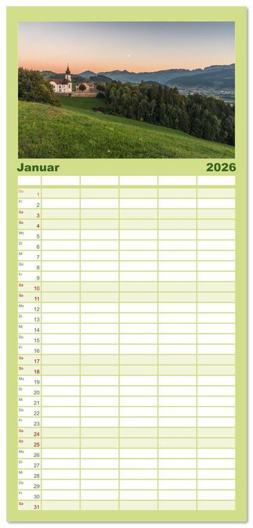 Produktbild: Familienplaner 2026 - Appenzellerland mit 5 Spalten (Wandkalender, 21 x 45 cm) CALVENDO