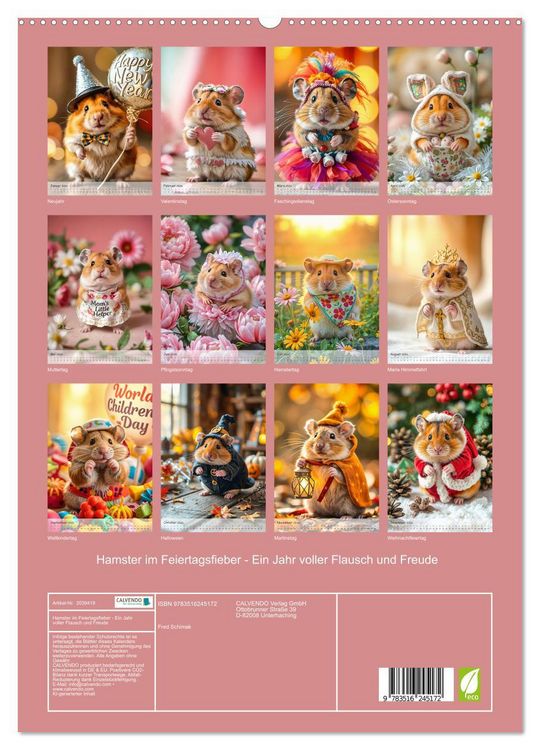 Produktbild: Hamster im Feiertagsfieber - Ein Jahr voller Flausch und Freude (hochwertiger Premium Wandkalender 2026 DIN A2 hoch), Kunstdruck in Hochglanz