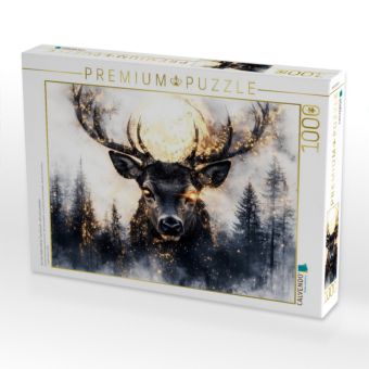 Produktbild: CALVENDO Puzzle Aus dem Nebel tritt der Traumhirsch - still und wunderbar | 1000 Teile Lege-Gr&ouml;&szlig;e 64x48cm Foto-Puzzle f&uuml;r gl&uuml;ckliche Stunden