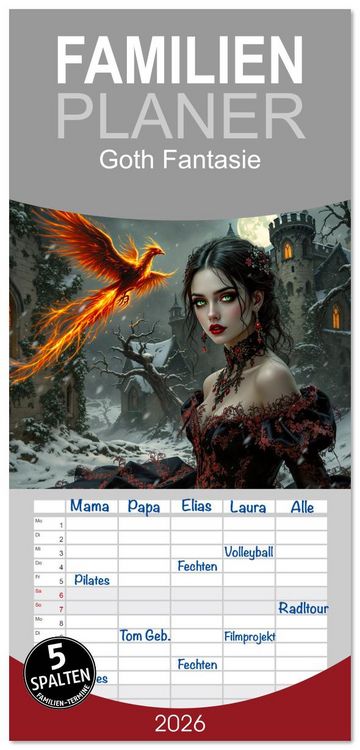 Produktbild: Familienplaner 2026 - Goth Fantasie mit 5 Spalten (Wandkalender, 21 x 45 cm) CALVENDO