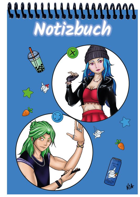 Produktbild: A 4 Notizblock Manga Quinn und Enora, blau, kariert
