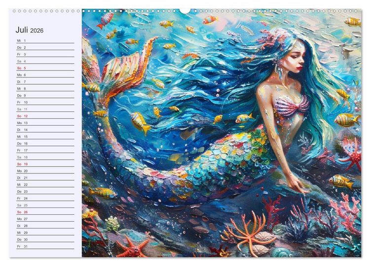 Produktbild: Meerjungfrauen. Zauberhafte Nixen-Paintings (hochwertiger Premium Wandkalender 2026 DIN A2 quer), Kunstdruck in Hochglanz