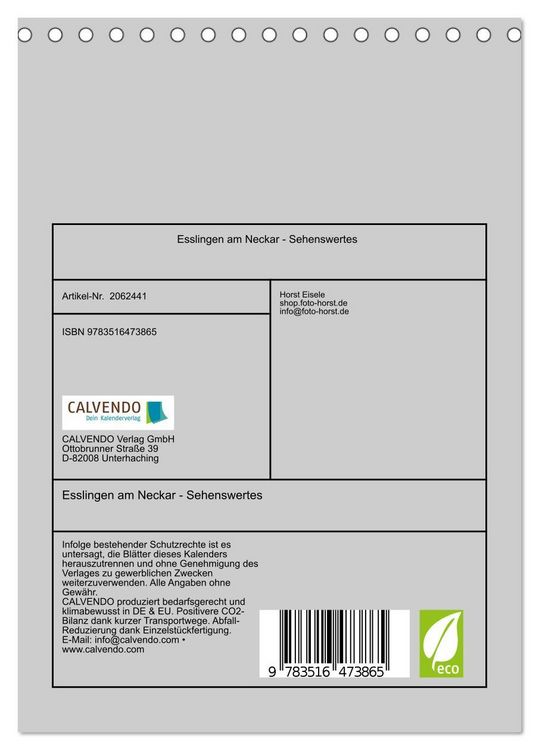 Produktbild: Esslingen am Neckar - Sehenswertes (Tischkalender 2026 DIN A5 hoch), CALVENDO Monatskalender