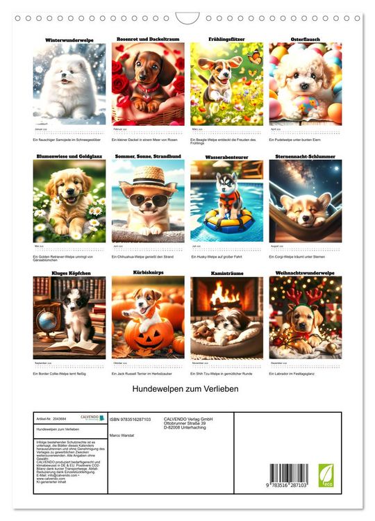 Produktbild: Hundewelpen zum Verlieben (Wandkalender 2026 DIN A3 hoch), CALVENDO Monatskalender