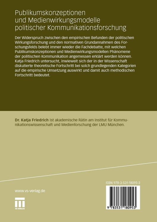 Produktbild: Publikumskonzeptionen und Medienwirkungsmodelle politischer Kommunikationsforschung