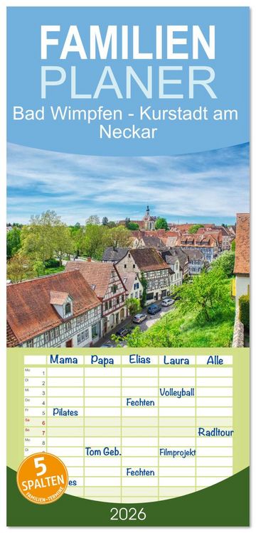 Produktbild: Familienplaner 2026 - Bad Wimpfen - Kurstadt am Neckar mit 5 Spalten (Wandkalender, 21 x 45 cm) CALVENDO