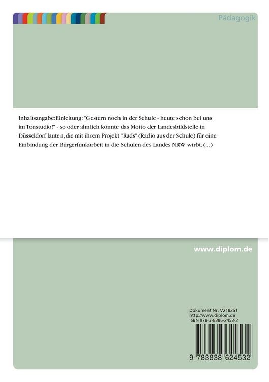 Produktbild: M&ouml;glichkeiten und Grenzen der Medienerziehung an einer Sonderschule f&uuml;r Lernbehinderte