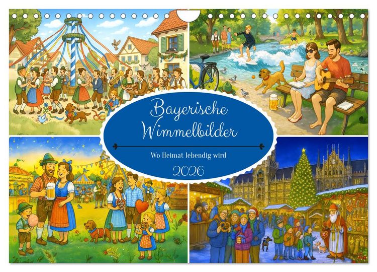 Produktbild: Bayrische Wimmelbilder - Wo Heimat lebendig wird (Wandkalender 2026 DIN A4 quer), CALVENDO Monatskalender