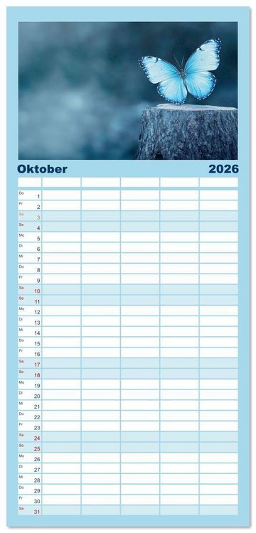 Produktbild: Familienplaner 2026 - Blauer Zauberflug mit 5 Spalten (Wandkalender, 21 x 45 cm) CALVENDO