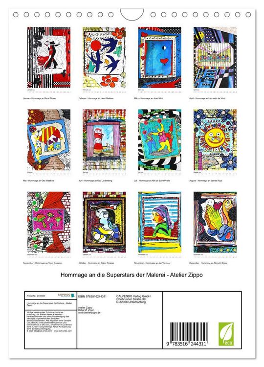 Produktbild: Hommage an die Superstars der Malerei - Atelier Zippo (Wandkalender 2026 DIN A4 hoch), CALVENDO Monatskalender