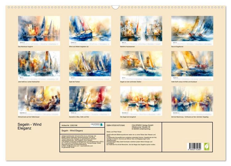 Produktbild: Segeln - Wind Eleganz (Wandkalender 2027 DIN A2 quer), CALVENDO Monatskalender