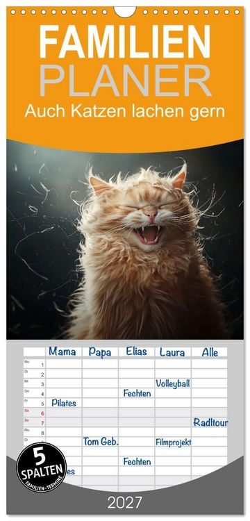 Produktbild: Familienplaner 2027 - Auch Katzen lachen gern mit 5 Spalten (Wandkalender, 21 x 45 cm) CALVENDO