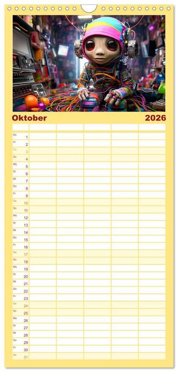 Produktbild: Familienplaner 2026 - Die Welt der kleinen Robots mit 5 Spalten (Wandkalender, 21 x 45 cm) CALVENDO
