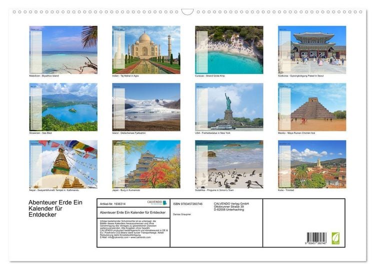 Produktbild: Abenteuer Erde Ein Kalender f&uuml;r Entdecker (Wandkalender 2026 DIN A2 quer), CALVENDO Monatskalender