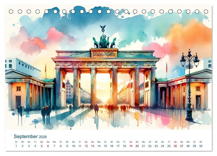 Produktbild: Sehensw&uuml;rdigkeiten in Aquarell (Tischkalender 2026 DIN A5 quer), CALVENDO Monatskalender