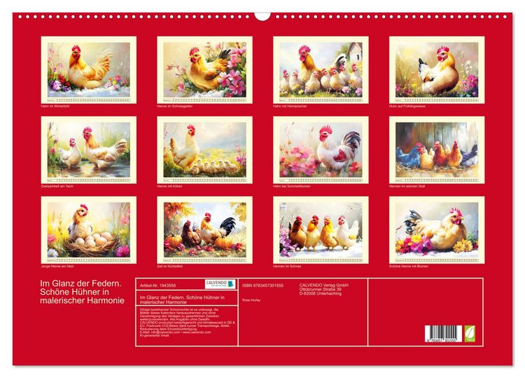 Produktbild: Im Glanz der Federn. Sch&ouml;ne H&uuml;hner in malerischer Harmonie (Wandkalender 2026 DIN A2 quer), CALVENDO Monatskalender